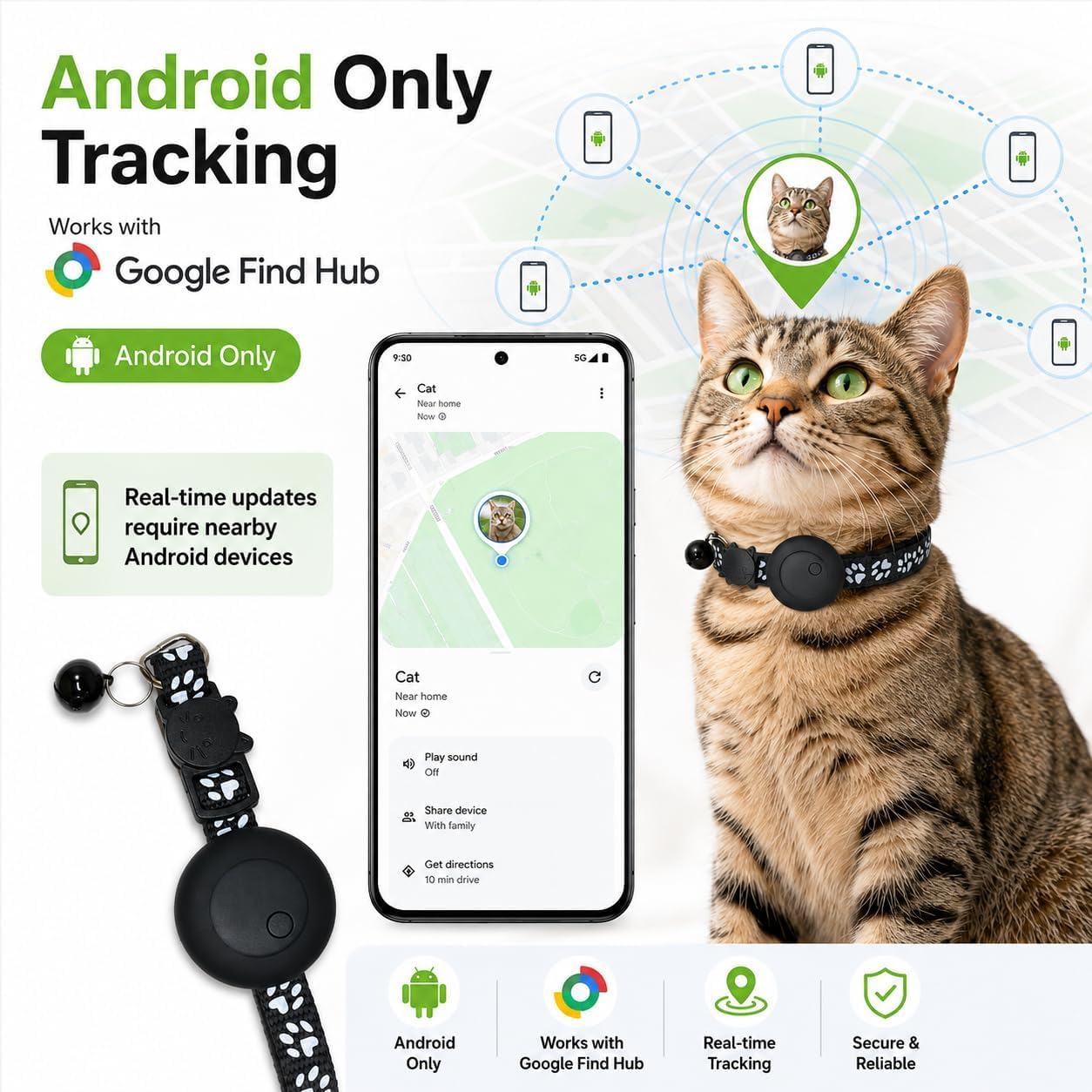 Pet Tracker,GPS Collar for Cats (Android Only) Smart tag,Waterproof Compatible with Google Find My,No Monthly Fee,Advanced Tracking Solution Smart Collar for Pet Safety Ideal Small Large Cats - Image 2