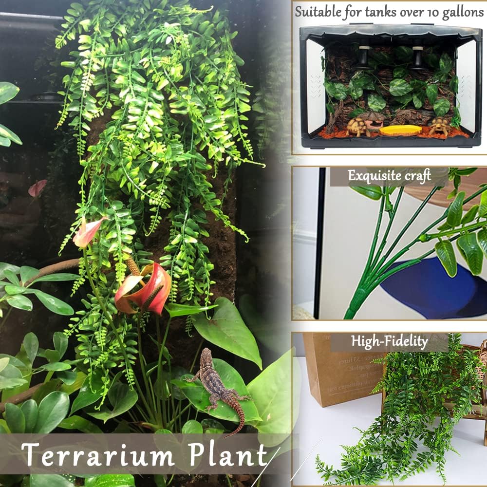 Hamiledyi Reptile Plants Bendable Jungle Climbing Vine Terrarium Branch Flexible Plastic Leaves Hanging Pet Habitat Decoration for Bearded Dragon Lizard Gecko Frog Snake Tank Accessories Decor - Image 5