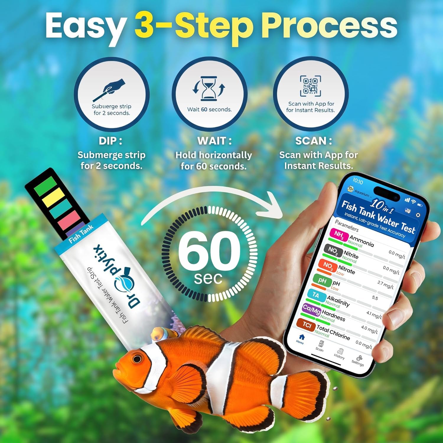 Digital Aquarium Water Test Kit, App-Enabled 10-in-1 Freshwater & Saltwater Aquarium Test Strips for Fish Tanks, Shrimp, Reef Test Strips, pH, Ammonia, Nitrate, Nitrite, GH, KH, Chlorine - Image 7