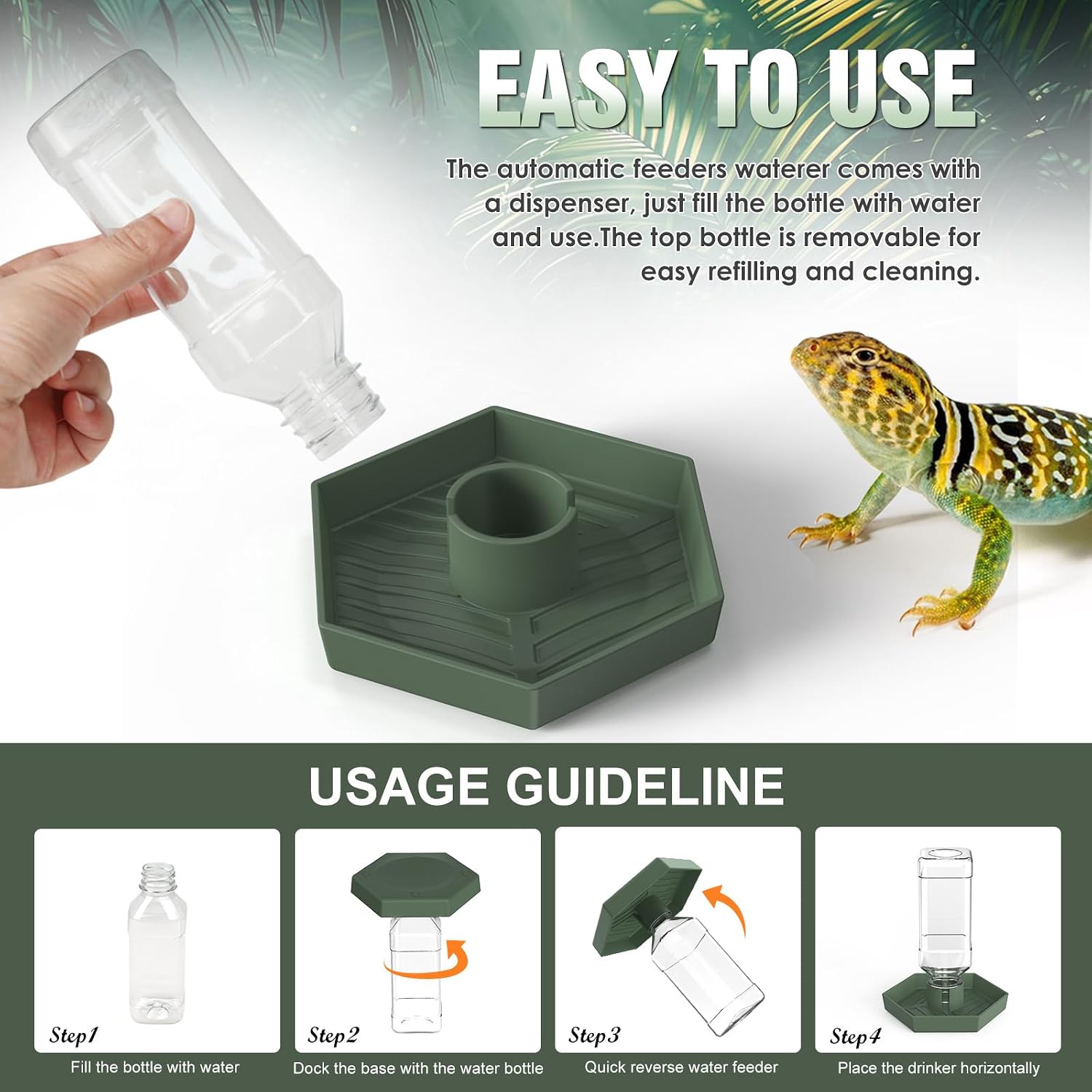 Reptile Water Dispenser-Bearded Dragon Water Bowl - Small Water Dish for Tortoise - Bowls for Reptiles & Amphibians (S) - Image 2
