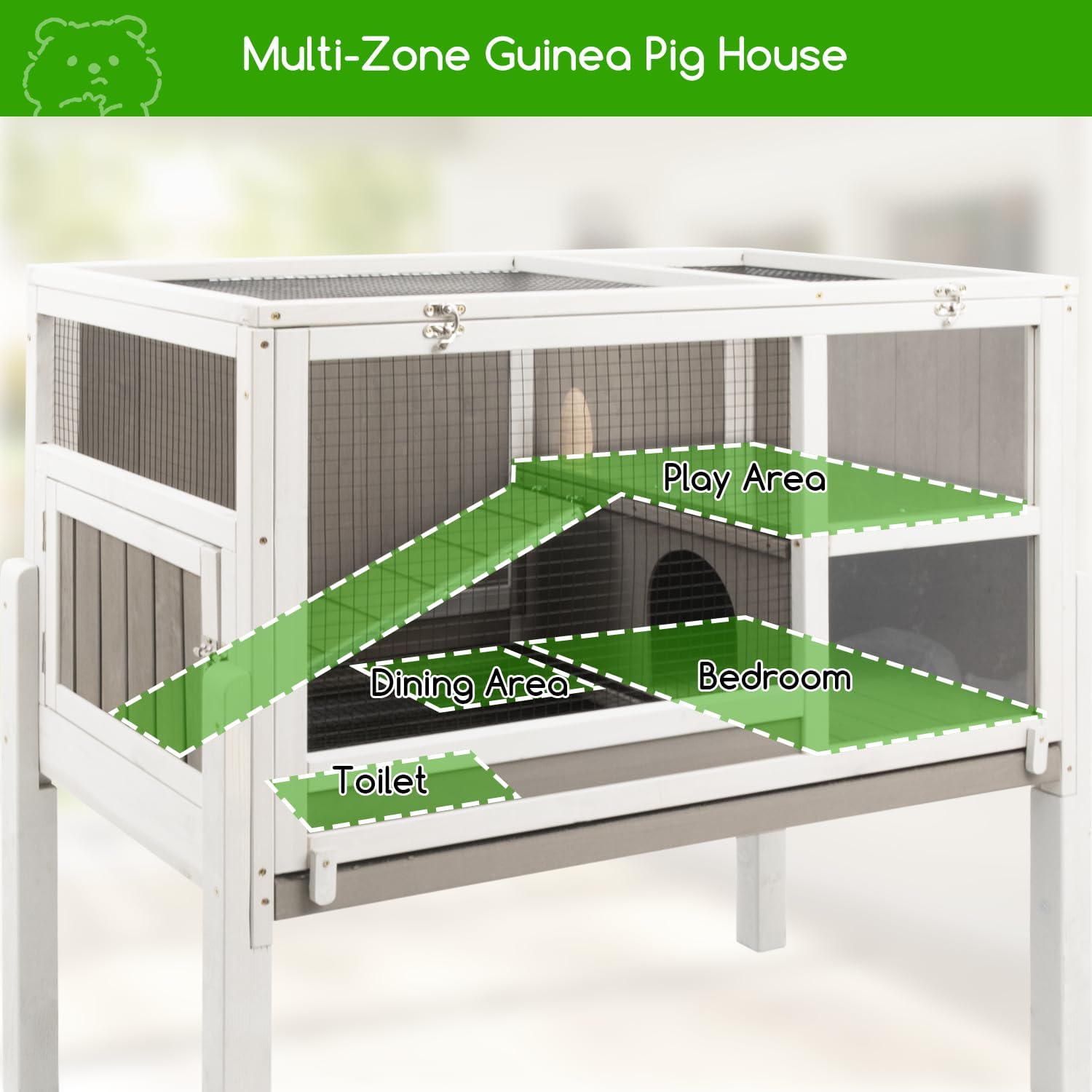 Guinea Pig Cages with Detachable Legs, 2-Storey Indoor Guinea Pig House Hamster Rabbit Cages for Small Animals with Pull Out Tray, Metal Strip Ramp, Ramp, Hideout - Image 6