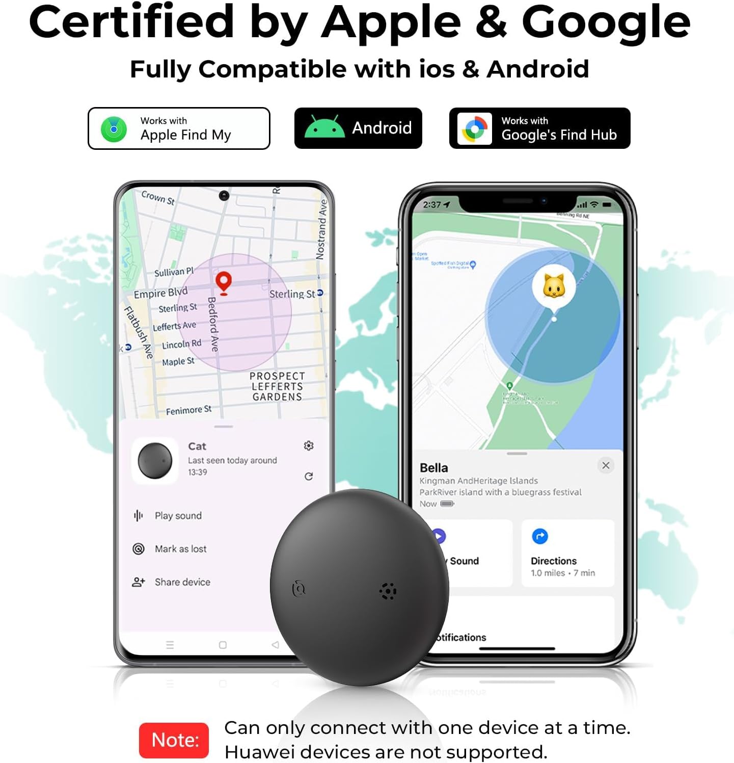 Cat GPS Tracking Collar (iOS & Android), Mini Bluetooth GPS Dog Tracker | Pet Activity Monitor No Monthly Fee, Works with Apple Find My and Google Find Hub, Pet and Item Finder Tag, 1 Pack (Blue) - Image 3