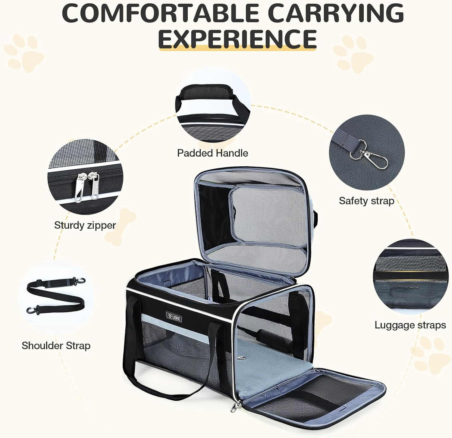 Lekereise Top-Expandable Pet Carrier 17x11x9.5 Inch Alaska Hawaiian Airline Approved Soft Sided Underseat to 12lbs Travel Carriers for Small Dogs and Cats with Locking Safety Zippers Anti-Scratch Mesh - Image 7