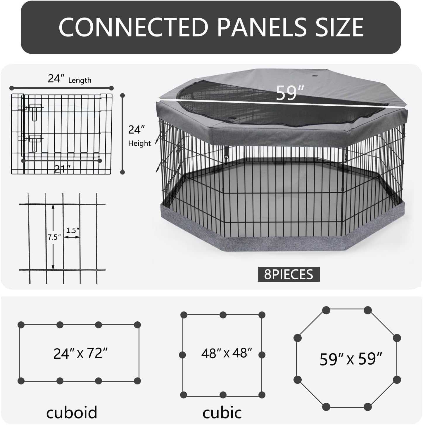 PETIME Foldable Metal Dog Exercise Pen/Pet Puppy Playpen Kennels Yard Fence Indoor/Outdoor 8 Panel 24" W with Top Cover and Bottom Pad (Playpen+Bottom+Top Cover, 8 Panels 24" H) - Image 3