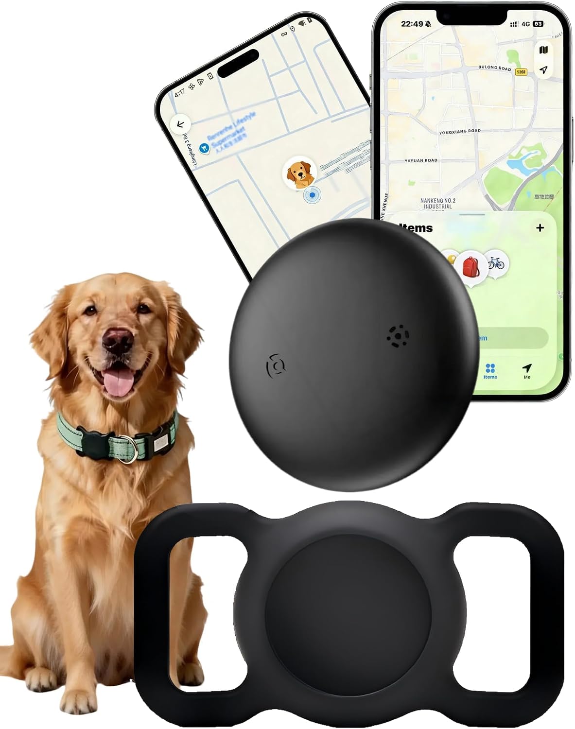 GPS Tracker for Dogs (iOS & Android) - No Subscription Dog GPS Tracker Collar Smart Cat Real-Time Activity Tracker, Works with Google Find Hub & Apple Find My App, Anti-Lost for Pet Items Kitten Grey