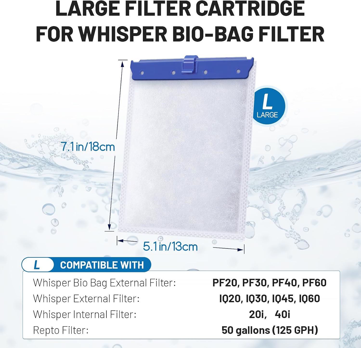 16 Count Large Filter Cartridges Compatible with Whisper Bio Bag Filters, Large Aquarium Filter Cartridge for Whisper 20i 40i, IQ20/30/45/60, PF20/30/40/60 and Repto Filter - Image 2