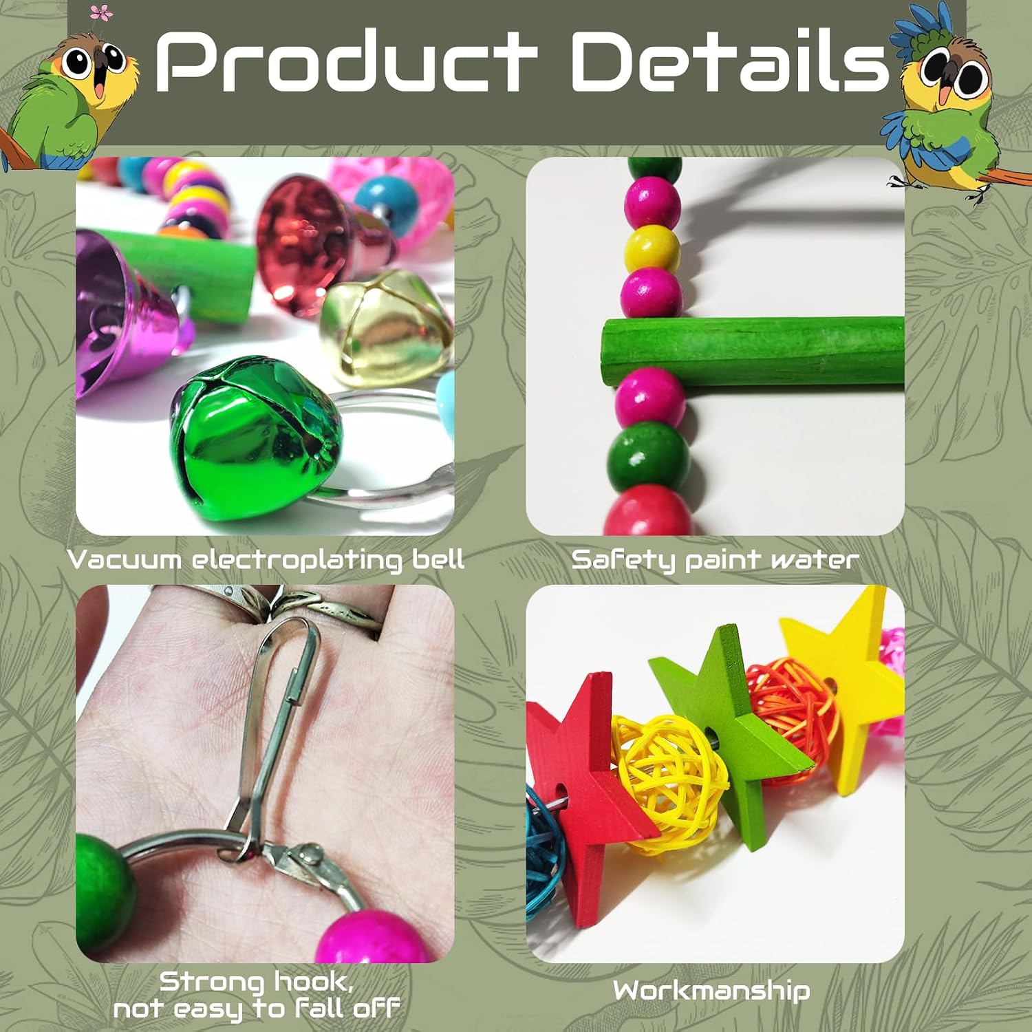 Parakeet Toys,7 Pcs Colorful Bird Toys for Parakeets,Pet Bird Cage Hammock Swing Climbing Ladders Chewing Toy Mirror Hanging Bell Wooden Perch for Budgerigar,Conures, Love Birds,etc - Image 3