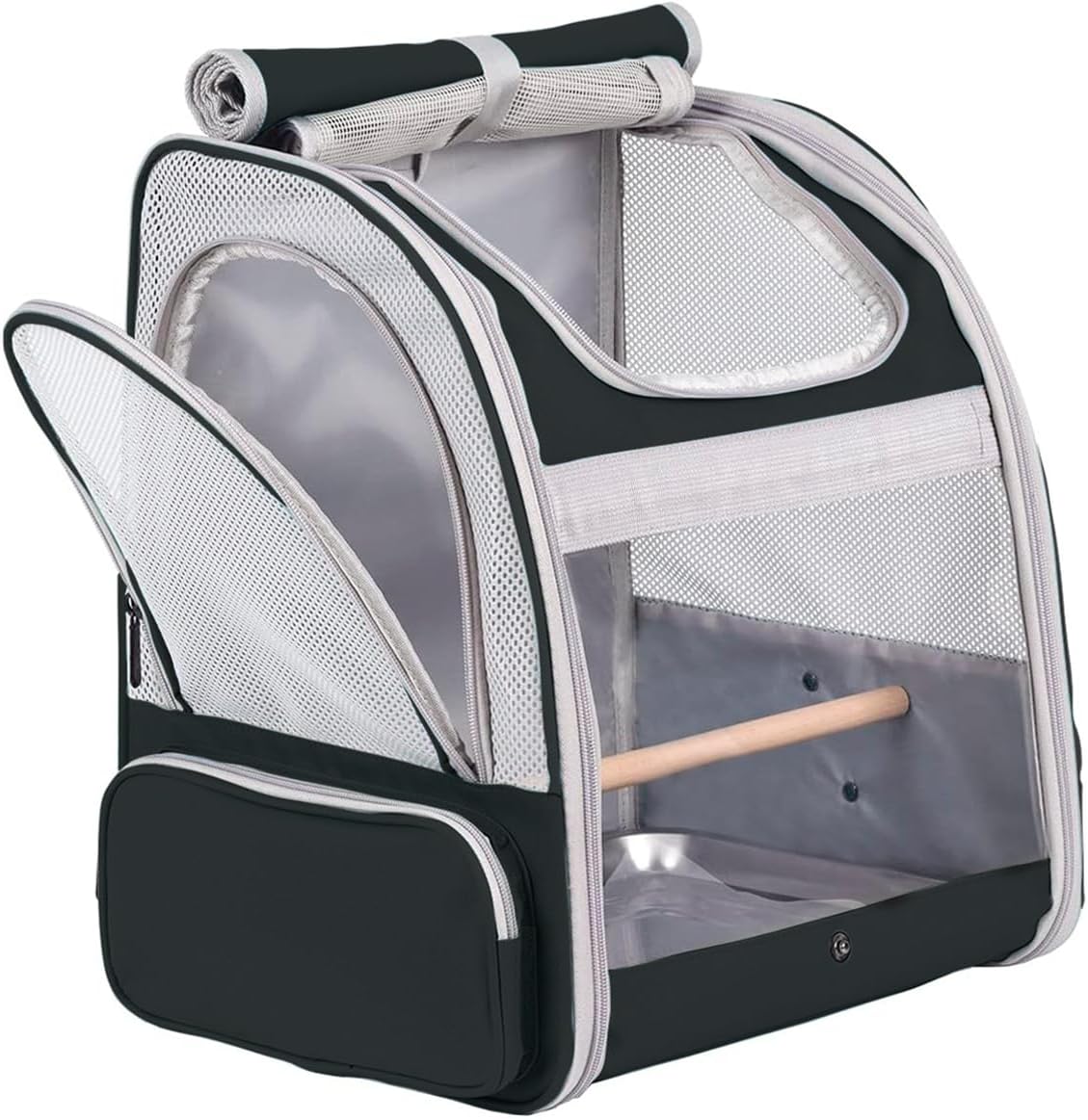 Bird Backpack Carrier with Stand Perch, Bird Travel Backpack for Hiking, Airline Approved Black Bird Backpack - Image 4