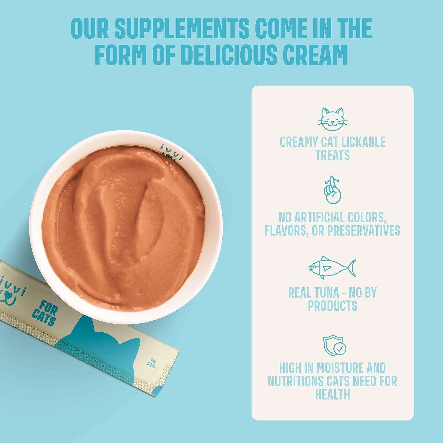 ivvi Multivitamin for Cats - Creamy Lickable Cat Supplement with Tuna, Vitamins, L-Lysine, Taurine & Salmon Oil - Daily Cat Wellness Support - 30 Pouches x 15 g - Image 4