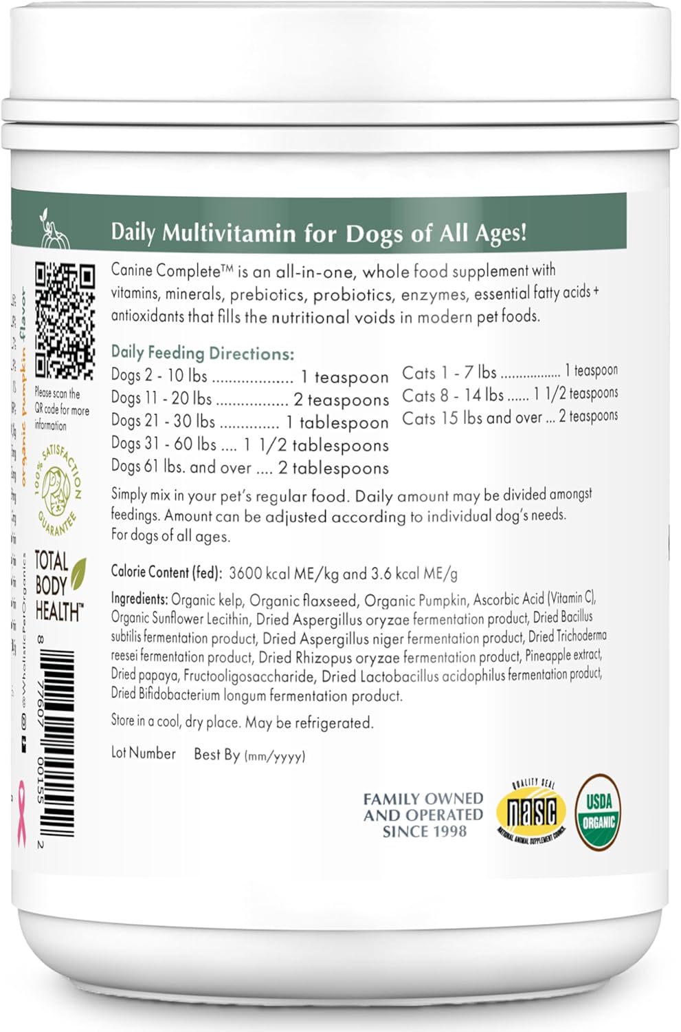 Organic Dog Vitamins with Organic Pumpkin Protein - 1 Lb - 45 Scoops | Canine Complete - Daily Dog Multivitamin with Prebiotics, Probiotics for Immune Support, Skin Coat, Digestion, Stool Quality - Image 3