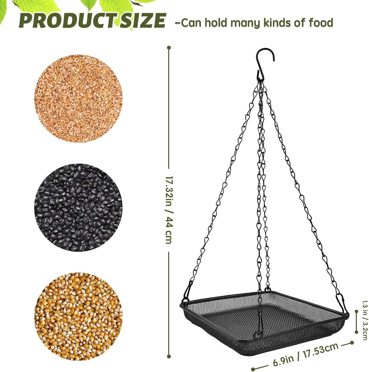 MIXXIDEA Hanging Bird Feeder Tray Metal Mesh Platform Seed Feeder with Durable Chains for Outdoors Garden Great for Attracting Birds (1 Pack) - Image 2