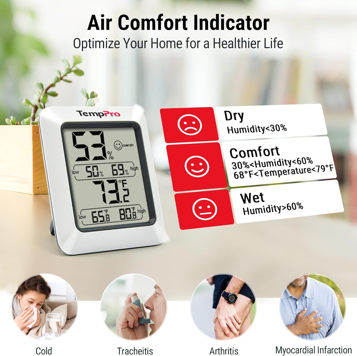 TempPro TP50 Digital Hygrometer Indoor Thermometer Room Thermometer and Humidity Gauge with Temperature Humidity Monitor(Previously ThermoPro) - Image 2
