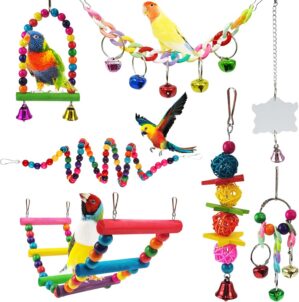 Parakeet Toys,7 Pcs Colorful Bird T...