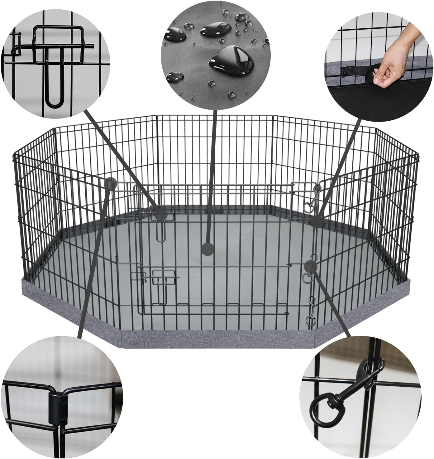 PETIME Foldable Metal Dog Exercise Pen/Pet Puppy Playpen Kennels Yard Fence Indoor/Outdoor 8 Panel 24" W x 24" H with Bottom Pad (with Bottom pad, 8 Panels 24" H) - Image 2