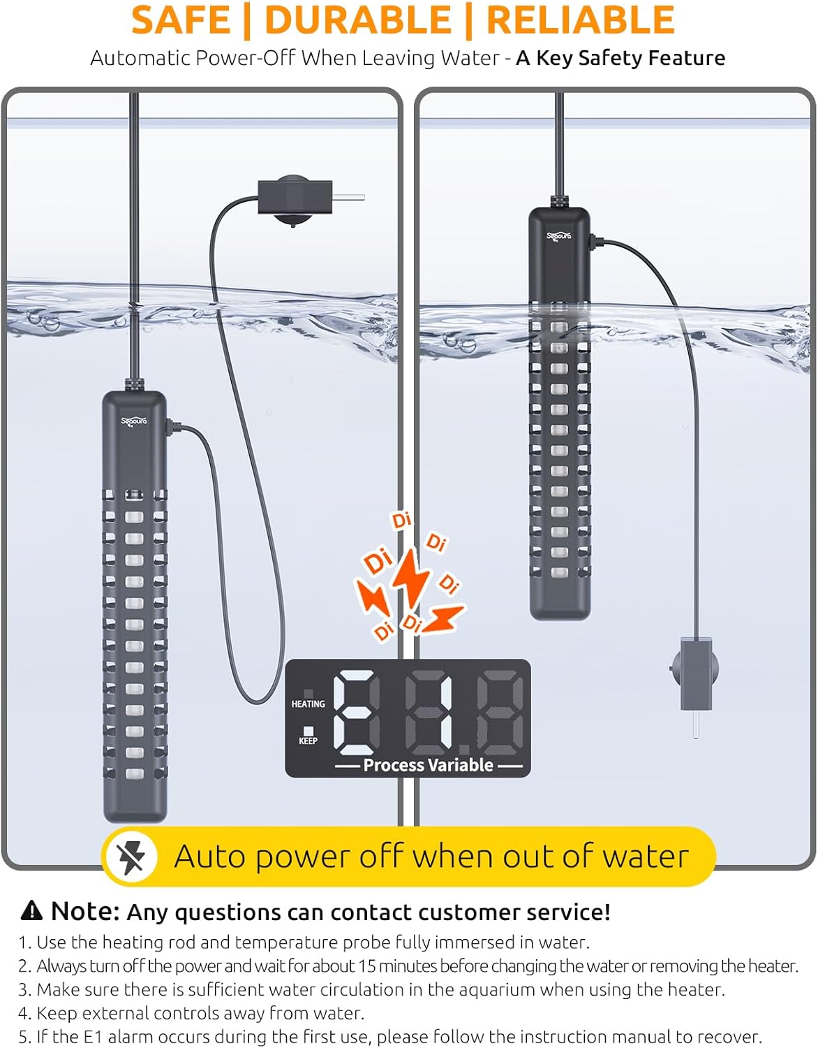 SEAOURA Aquarium Heater, 300W Fish Tank Heater for 50-60 Gallon, Submersible Heater for Aquarium with Over-Temperature Protection, Intelligent Controller & Auto Power-Off - Image 5