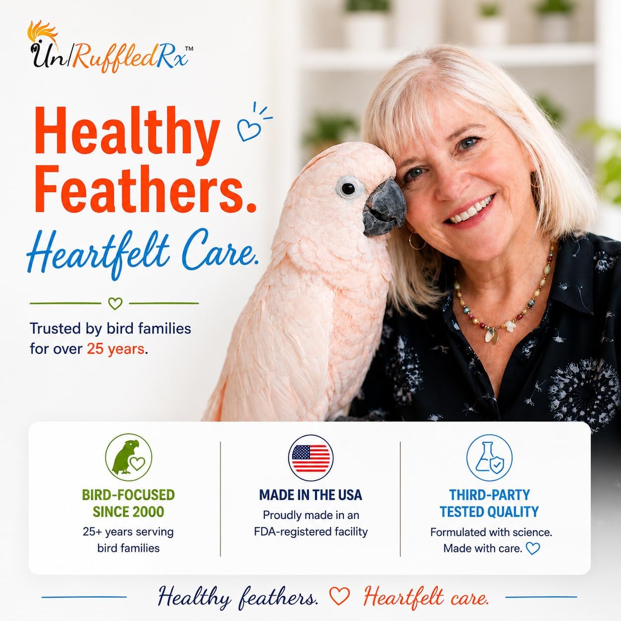 UnRuffledRx FeatherUp! Bird Molting Support & Feather Growth Supplement - for Plucking, Regrowth & Molt - Multivitamin & Amino Acids for All Birds - 90g (240 Servings) - Image 7