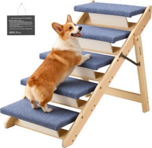 VEVOR Wood Pet Stairs, 5-Step Dog S...
