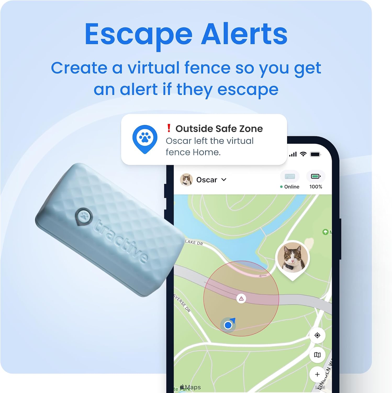 Tractive Smart Cat GPS Tracker with Free 6 Month Subscription | Real-Time Location & Wellness Monitoring for Cats 6.5 lbs+ | Territory & Location History | Up to 5-Day Battery (Dark Blue) - Image 3