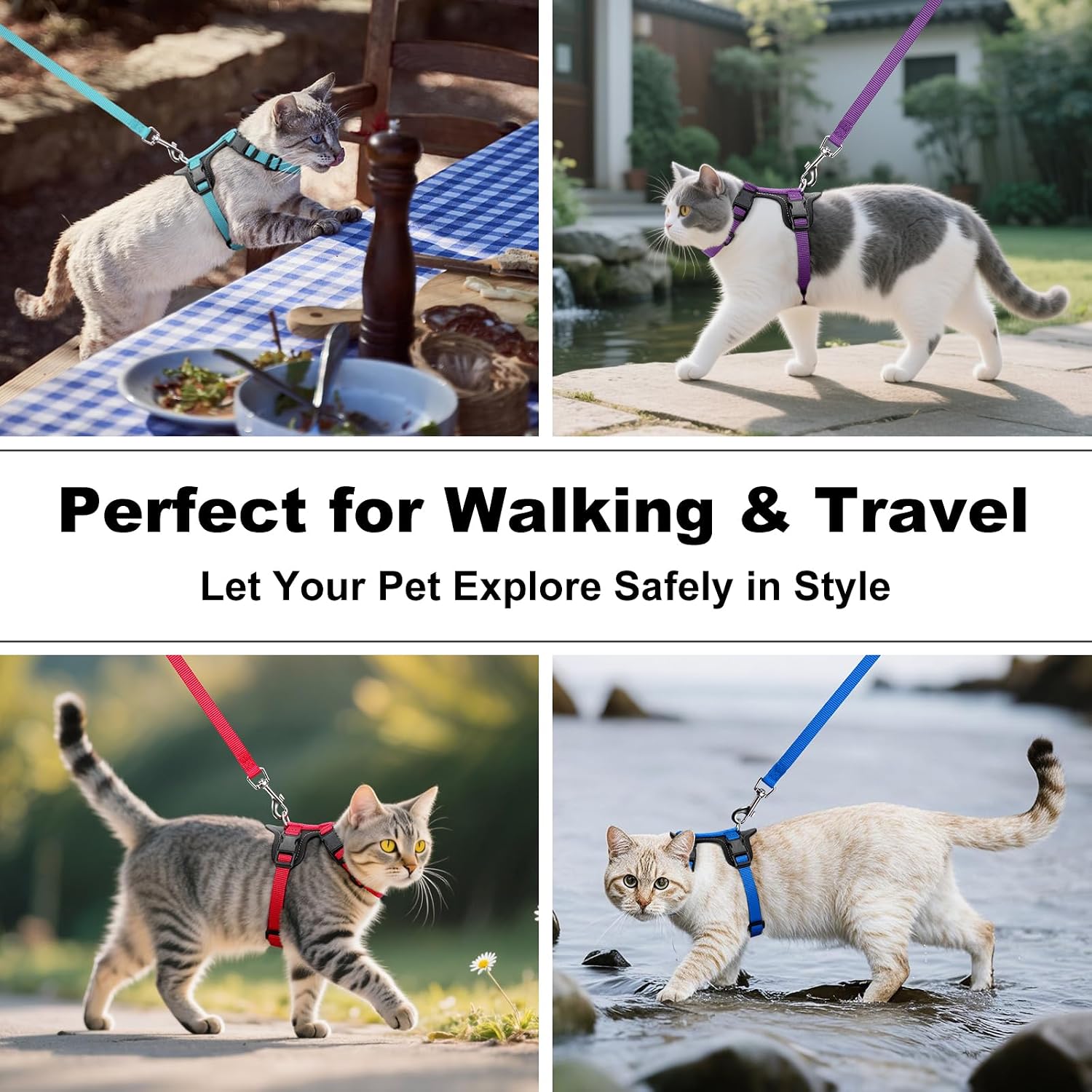 Plutus Pet Adjustable Cat Harness and Leash Set, Quick Release, Escape Proof Nylon Vest with Leather Trim for Kitten, Small Medium Large Cats, Brown - Image 6