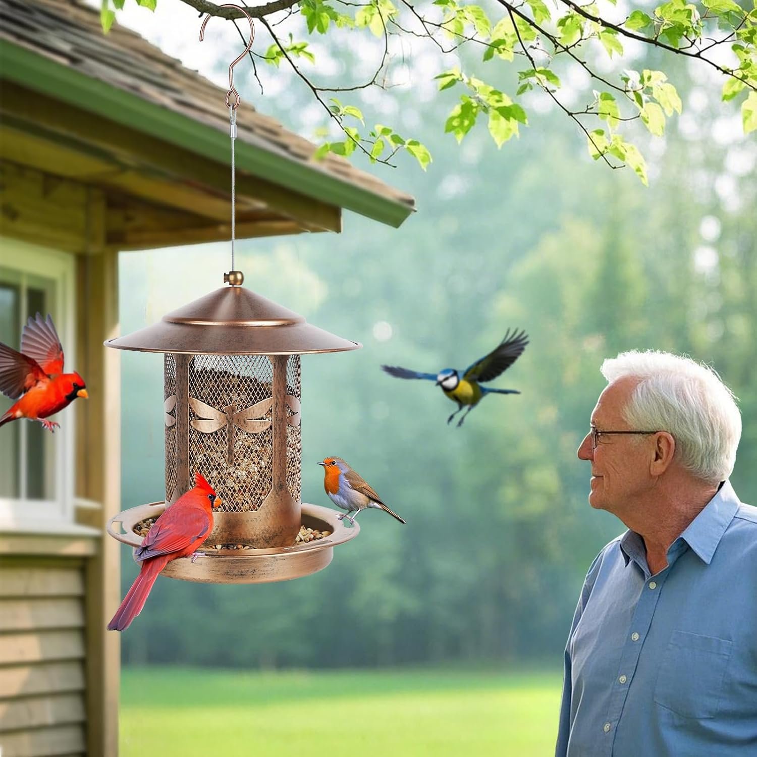 Bird Feeder, Metal Wild Bird Feeders for Outdoors Hanging | Beautiful Birdfeeders with Dragonfly Pattern for Outside Garden Patio Decors - Image 8