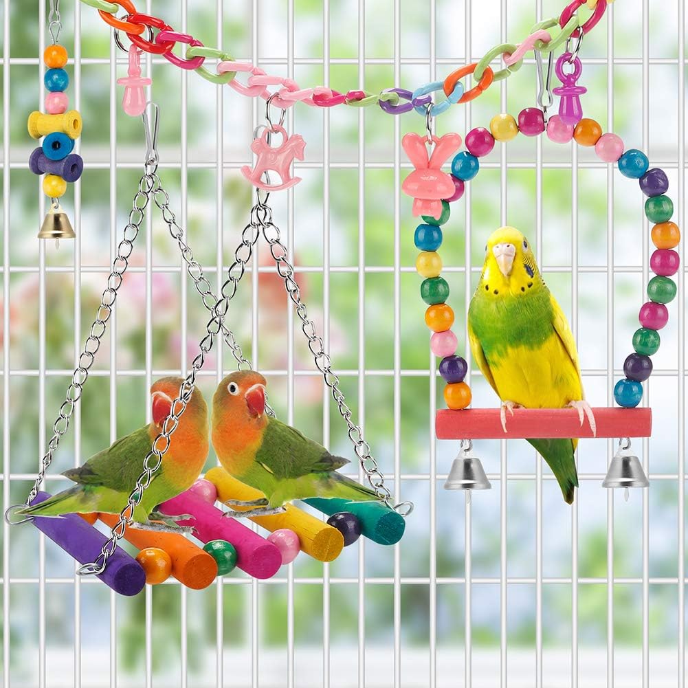 Bird Parakeet Toys - Swing Hanging Standing Chewing Hammock Climbing Ladder Bird Cage Colorful Toys Suitable for Budgerigar, Parakeet, Conure, Cockatiel, Mynah, Love Birds, Finches - Image 3