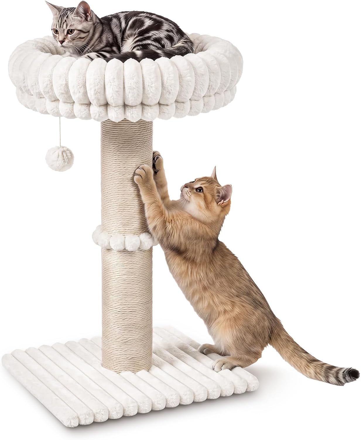 Avont 29" Sisal Cat Scratching Post with Large Plush Perch, Cream | Large Cat Scratcher Tower & Plush Elevated Cat Bed with Removable & Washable Cover, Sturdy Cat Perch for Indoor Cats
