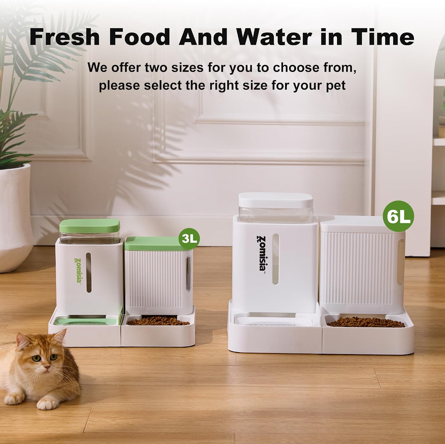 ZOMISIA Automatic Cat Feeder and Water Dispenser Set, 2 in 1 Gravity Cat Food Dispenser with 180 Degree Rotatable, Pet Self Feeding Large Capacity for Small Dogs Puppy Kitten, Black, 0.8 Gallon x 2 - Image 7