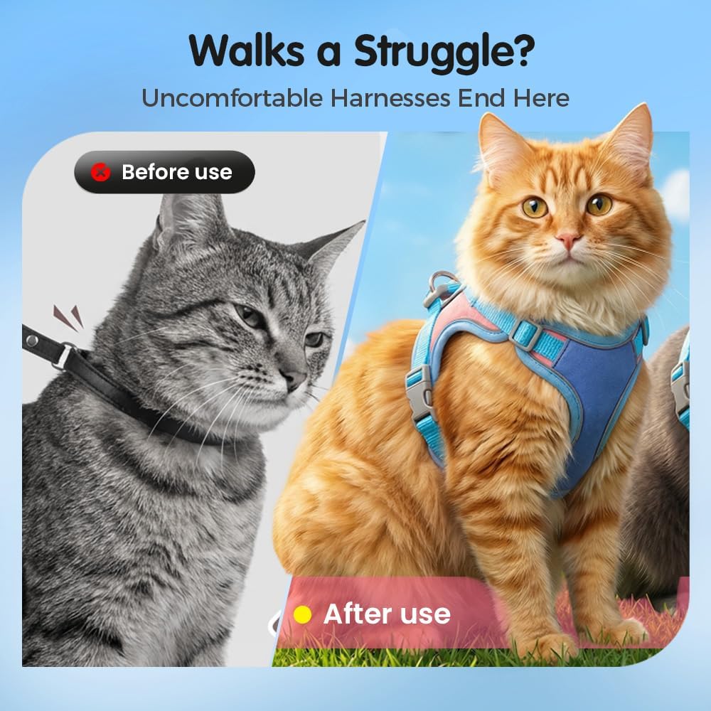 Cat Harness and Leash, Escape-Proof Cat Harness Set, Adjustable Step-in Pet Harness for Walking for Small Medium Dogs/Cats (Blue, M) - Image 4
