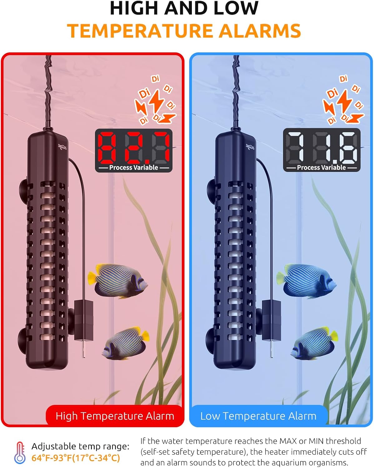 SEAOURA Aquarium Heater, 300W Fish Tank Heater for 50-60 Gallon, Submersible Heater for Aquarium with Over-Temperature Protection, Intelligent Controller & Auto Power-Off - Image 3