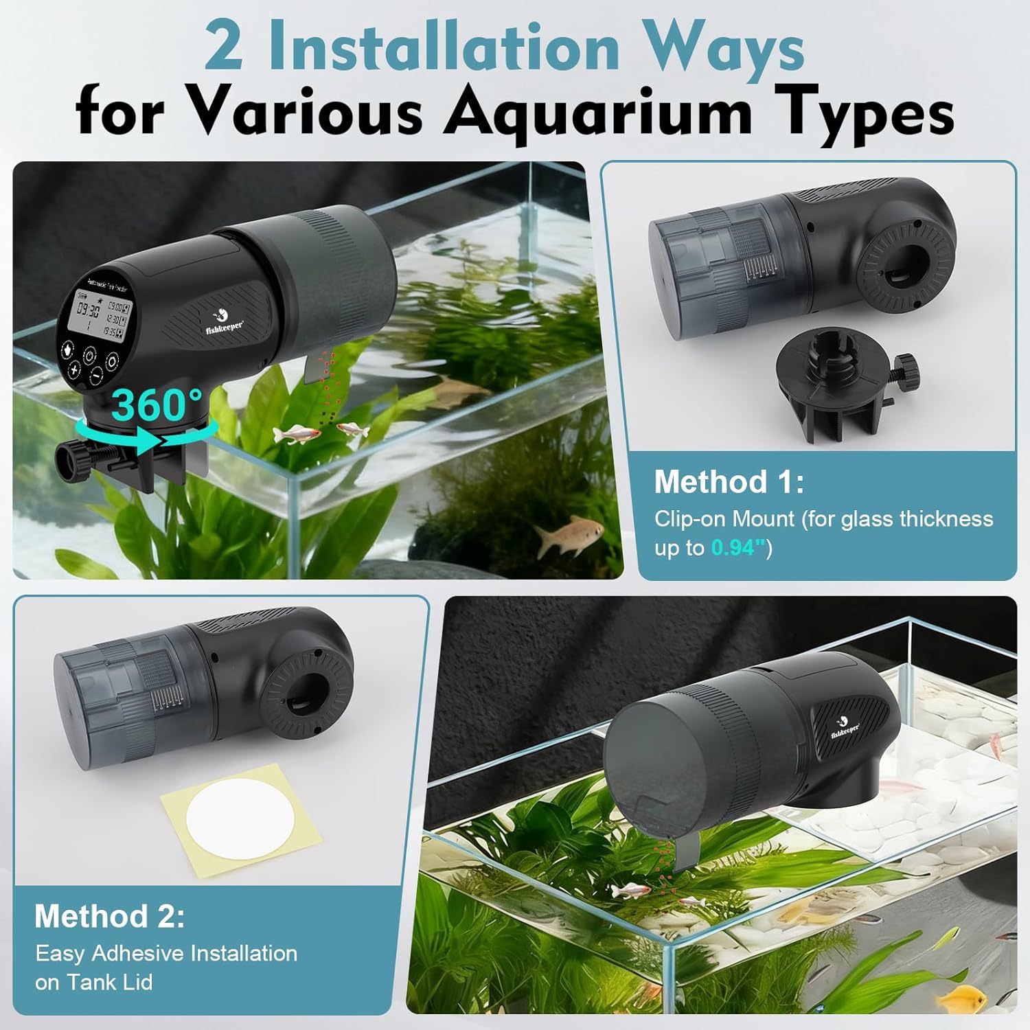 fishkeeper Automatic Fish Feeder for Aquarium: Moisture-Proof Auto Precision Feeders Dispenser with LCD Display for Small Tank Turtle Betta Koi - Battery Food Feeding Timer for Vacation Weekend Day - Image 5