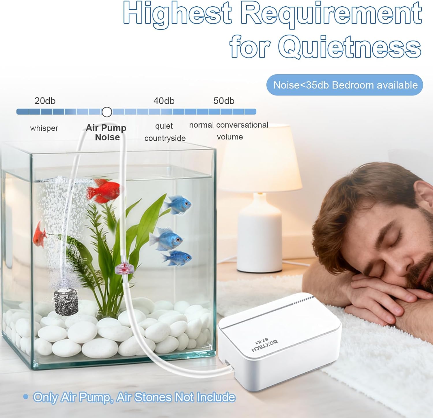 Ultra Quiet Aquarium Air Pump 2W Oxygen Pump | Energy-saving for 1-30 gallon freshwater & saltwater tanks, Ultra-quiet operation,ideal for home aquariums - Image 2