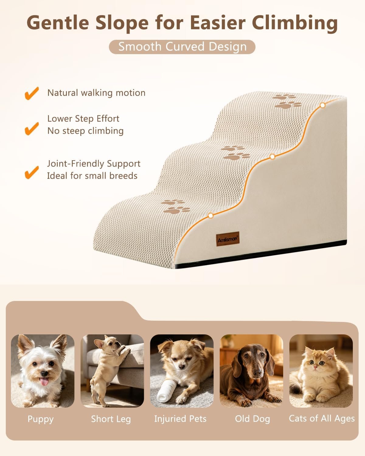Aodisman Dog Stairs for Small Dogs,3 Step Dog Ramp for Couch,Non-Slip Steps | Pet stairs help small dogs, old cats, and puppies reach couches and chairs easily, durable indoor dog steps,15.4" H,Beige - Image 8