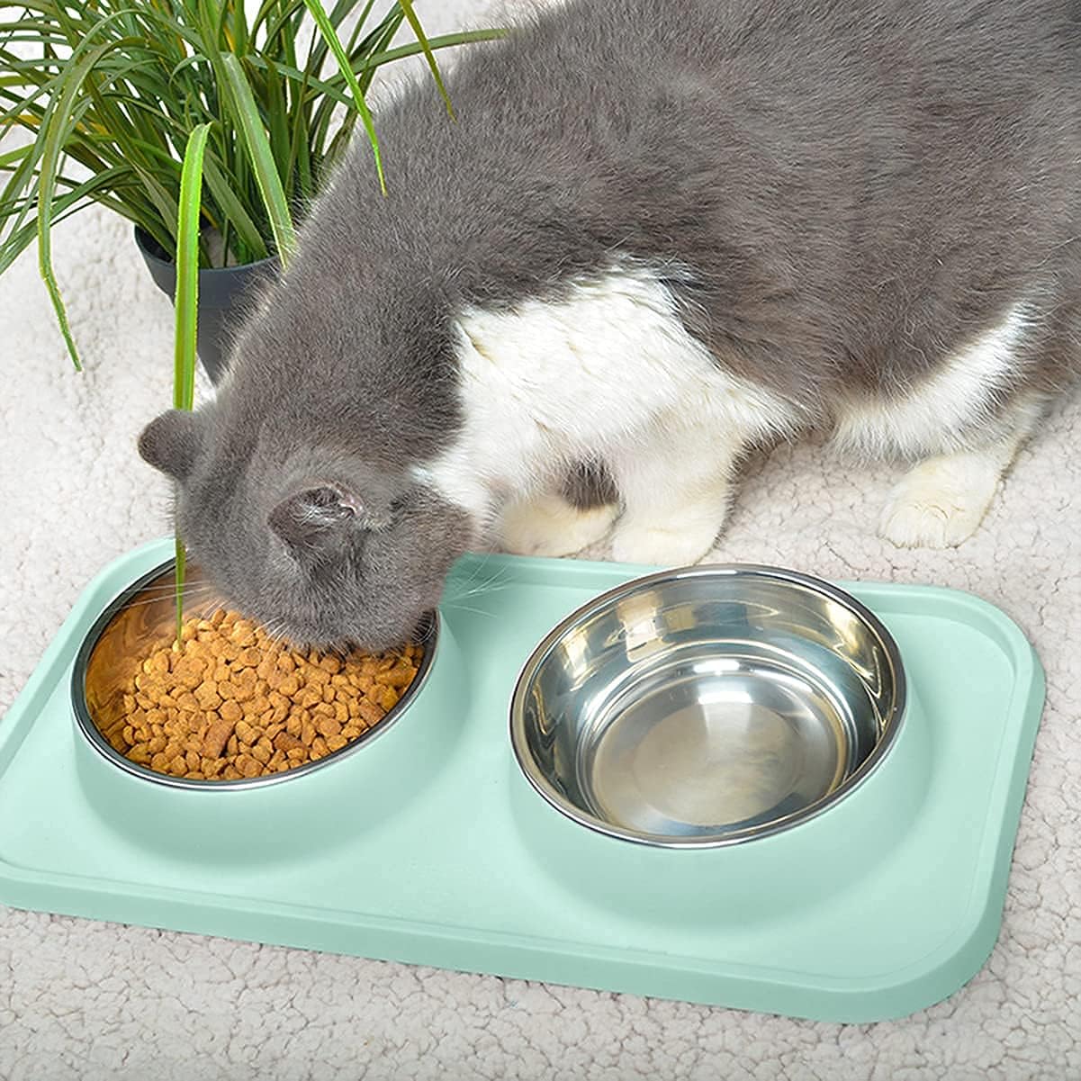 L.D.Dog Cat Food Bowls, Cat Bowls Non-Skid and Non-Spill Silicone Pads with PP Stand, Removable Stainless Steel Food and Water Dishes for Cats, Small Size Dogs - Image 6