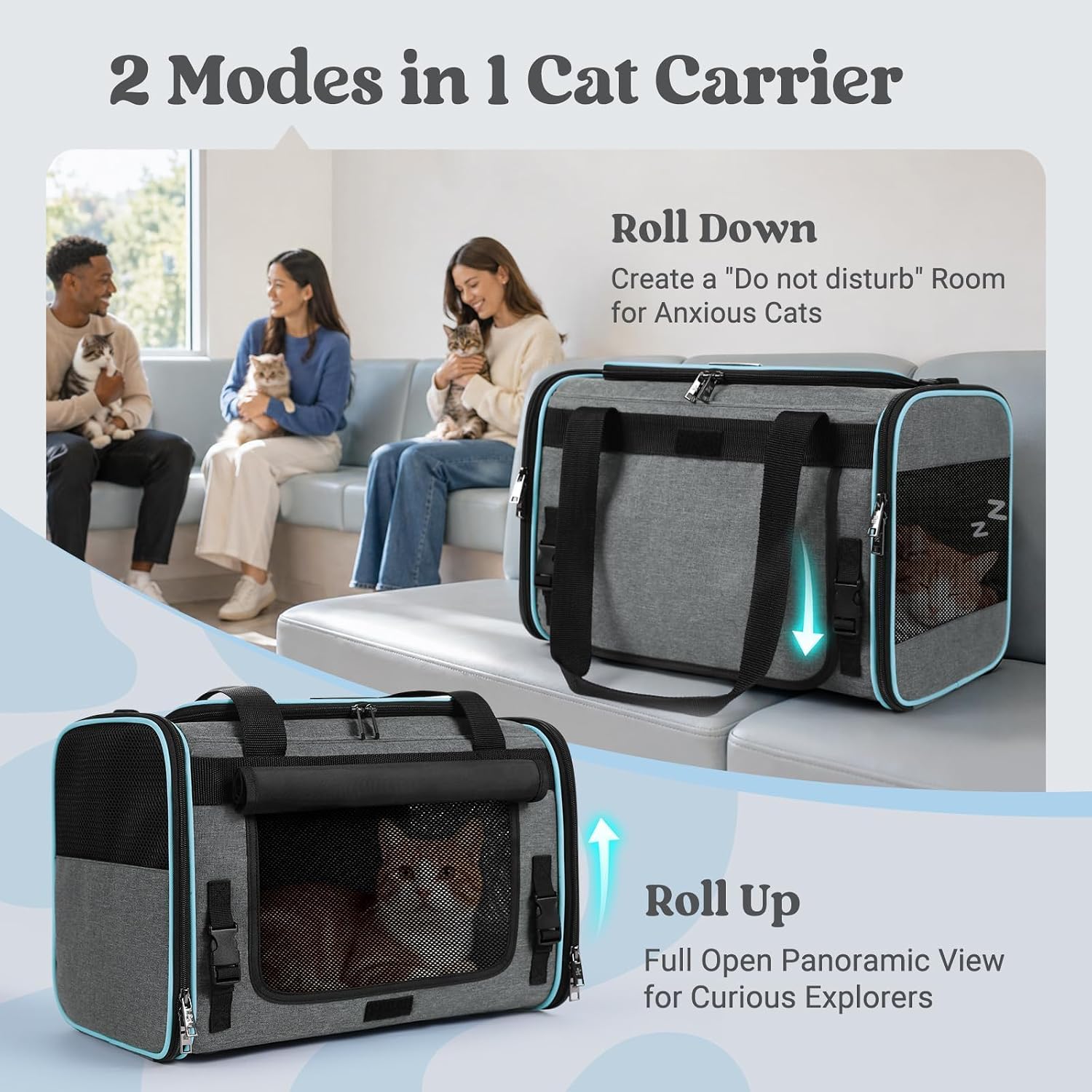rabbitgoo Cat Carrier Soft with Rollable Flap, Travel Safe for Car Airline | Comfortable for Anxious Kittens, Collapsible Portable Carrying Bag, Small Medium Cats, Escape Proof, Grey, 19"Lx12"Wx12"H - Image 2