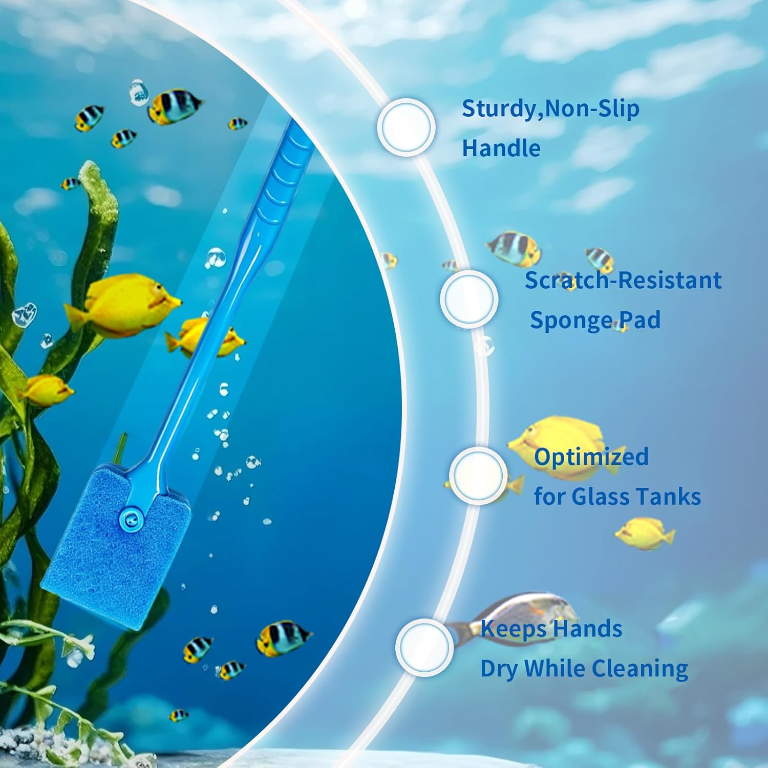 Promising Aquarium Cleaning Brush,Fish Tank Scrubber with Non-Slip Handle - Aquarium Brush Double Sided Sponge Brush - Algae Cleaner Tools with 3 Cleaning Replacement Pads for Aquariums & Home - Image 3