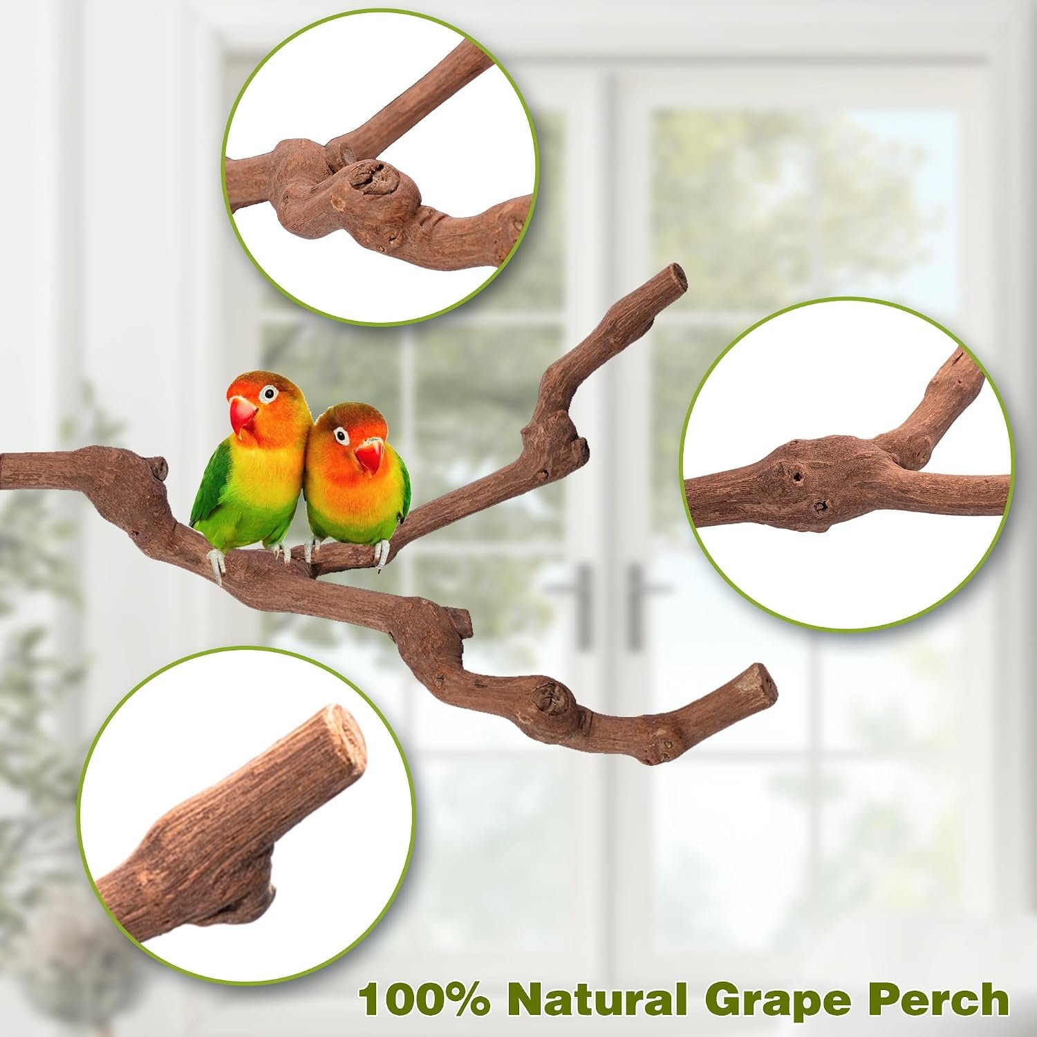 3PCS Bird Perch Natural Grape Stick Chewable Bird Stand Paw Grinding Branches Toy Cage Accessories for Small Budgies Cockatiels Lovebirds - Image 5