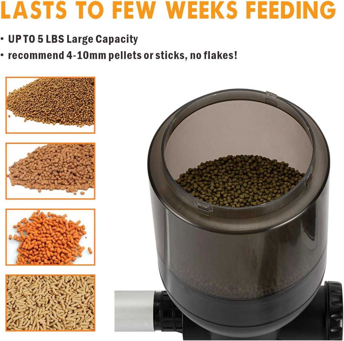 hygger Large Programmable Auto Pond Feeder with LCD Display Controller Automatic Fish Food Feeding Dispenser Outdoor Koi Fish Feeder 5.5 L Capacity - Image 2