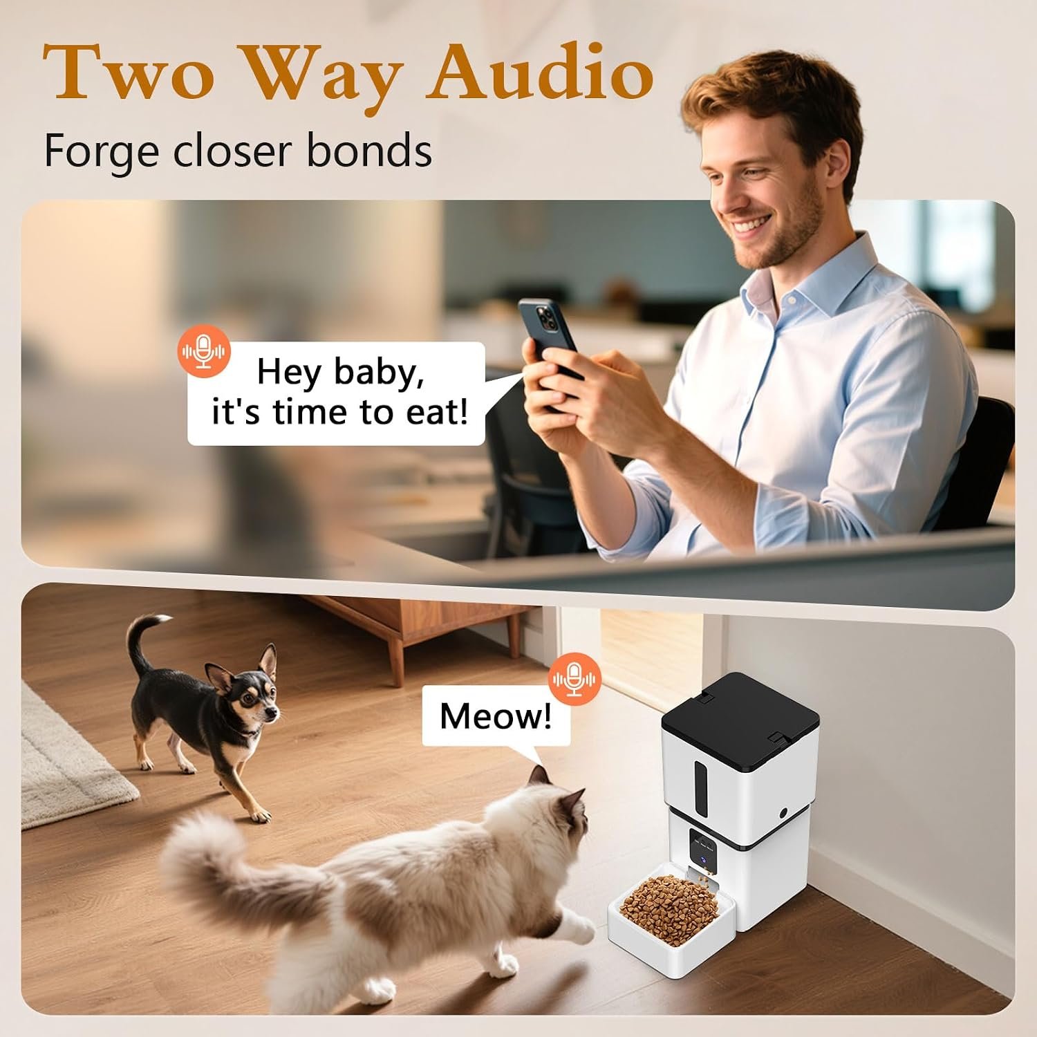 Yakry Automatic Dog Feeder with Camera - 8L/33 Cups Smart Pet Feeder for Small/Medium Dogs & Cats, 5GHz/2.4GHz WiFi App Control, 1080P HD Night Vision, 2-Way Audio, Timed Dry Food Dispenser Indoor - Image 6