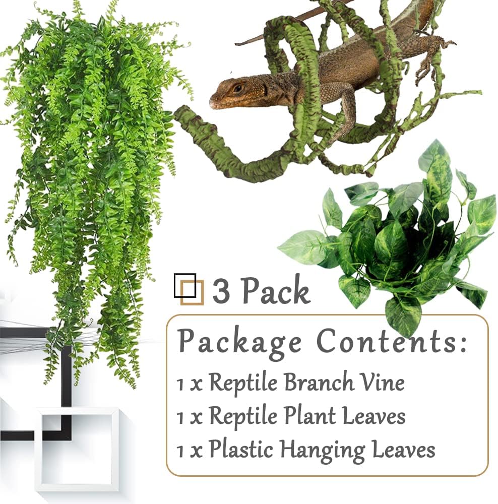 Hamiledyi Reptile Plants Bendable Jungle Climbing Vine Terrarium Branch Flexible Plastic Leaves Hanging Pet Habitat Decoration for Bearded Dragon Lizard Gecko Frog Snake Tank Accessories Decor - Image 2