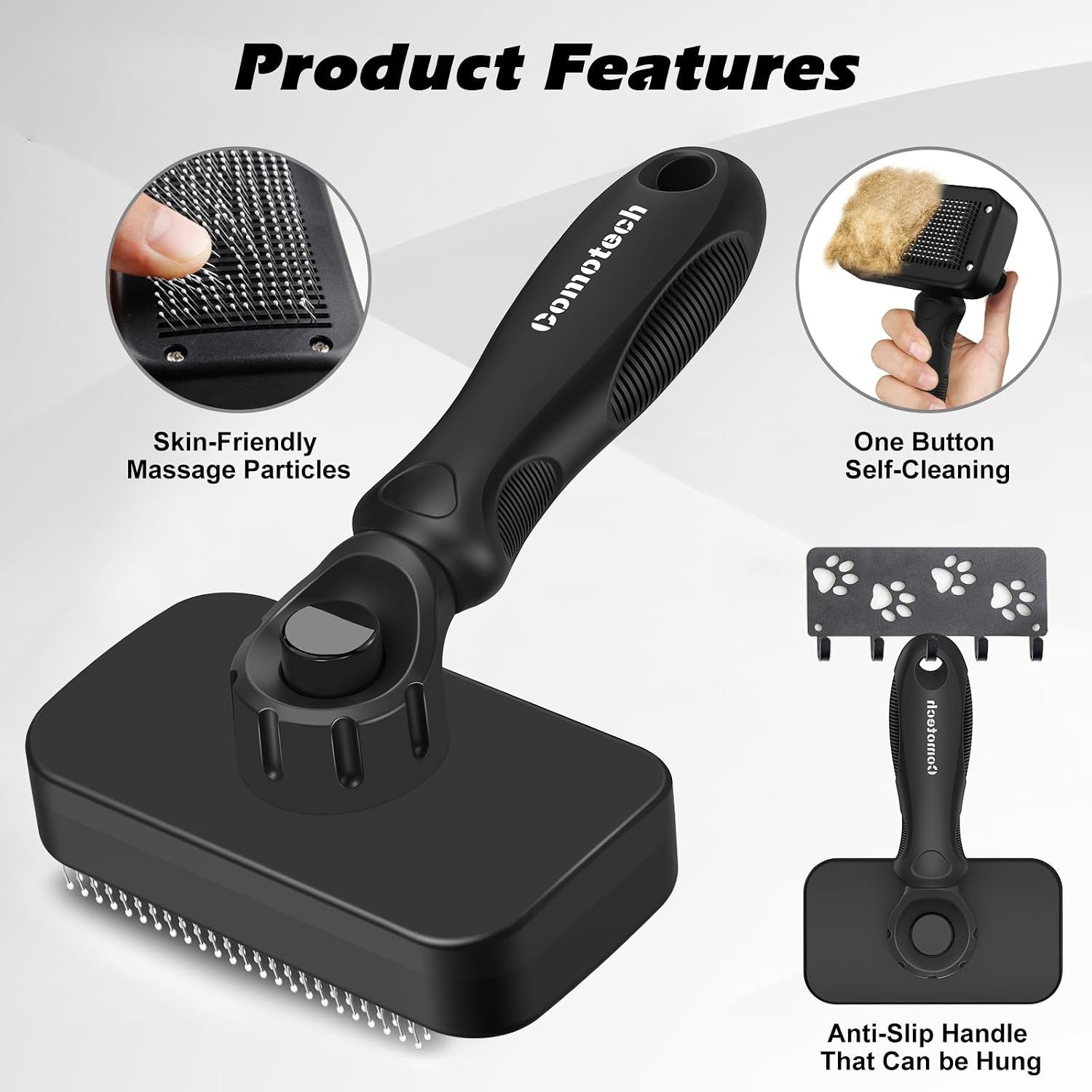 3PCS Cat Grooming Supplies, Cat Brush & Nail Clipper/Trimmer & Flea Comb for Shedding Indoor Cats Essentials Stuff Accessories (Black) - Image 2