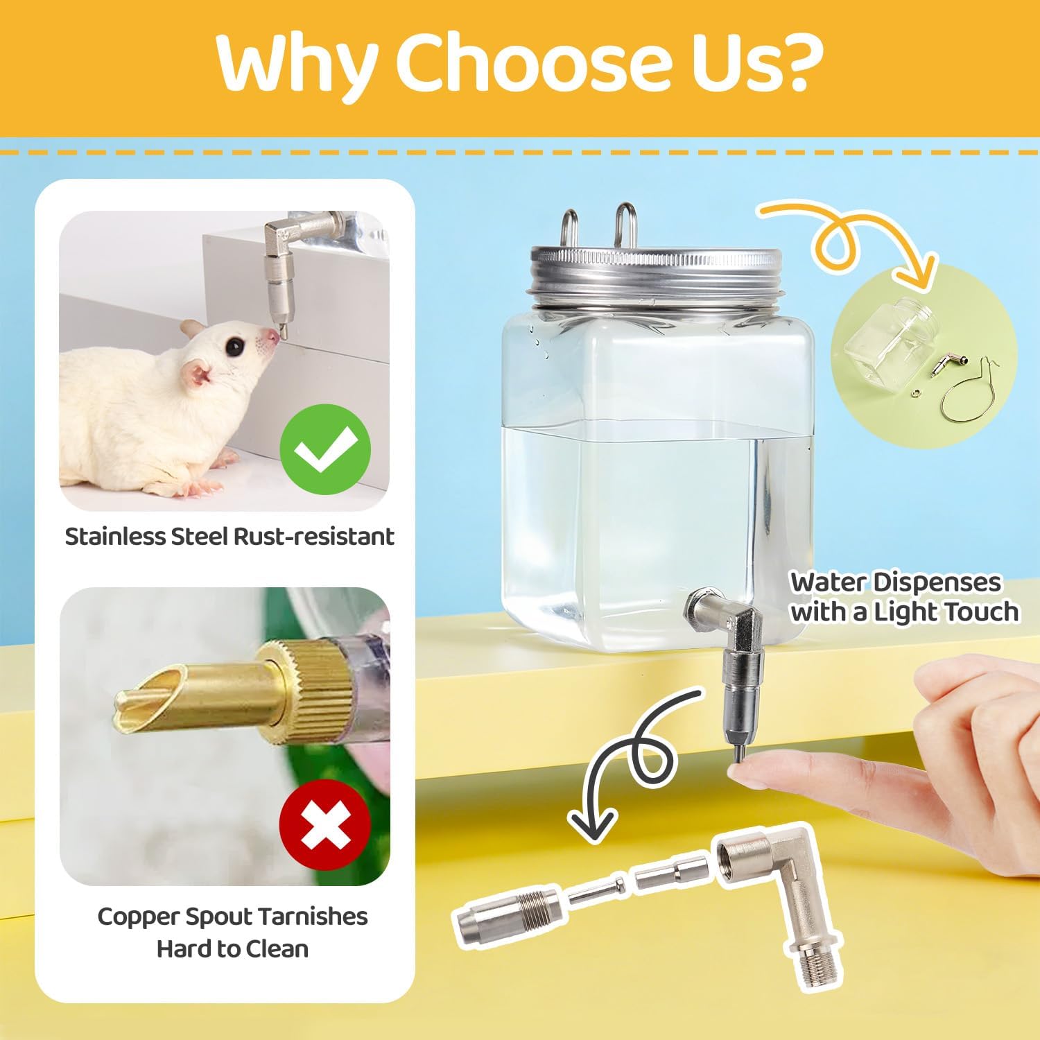 Bird Water Dispenser No Drip 10oz – Leak Proof Small Animal Water Bottle with Stainless Steel Needle Valve & 180° Rotatable Bracket for Parakeet Hamster Mouse Sugar Glider Gerbil - Image 6