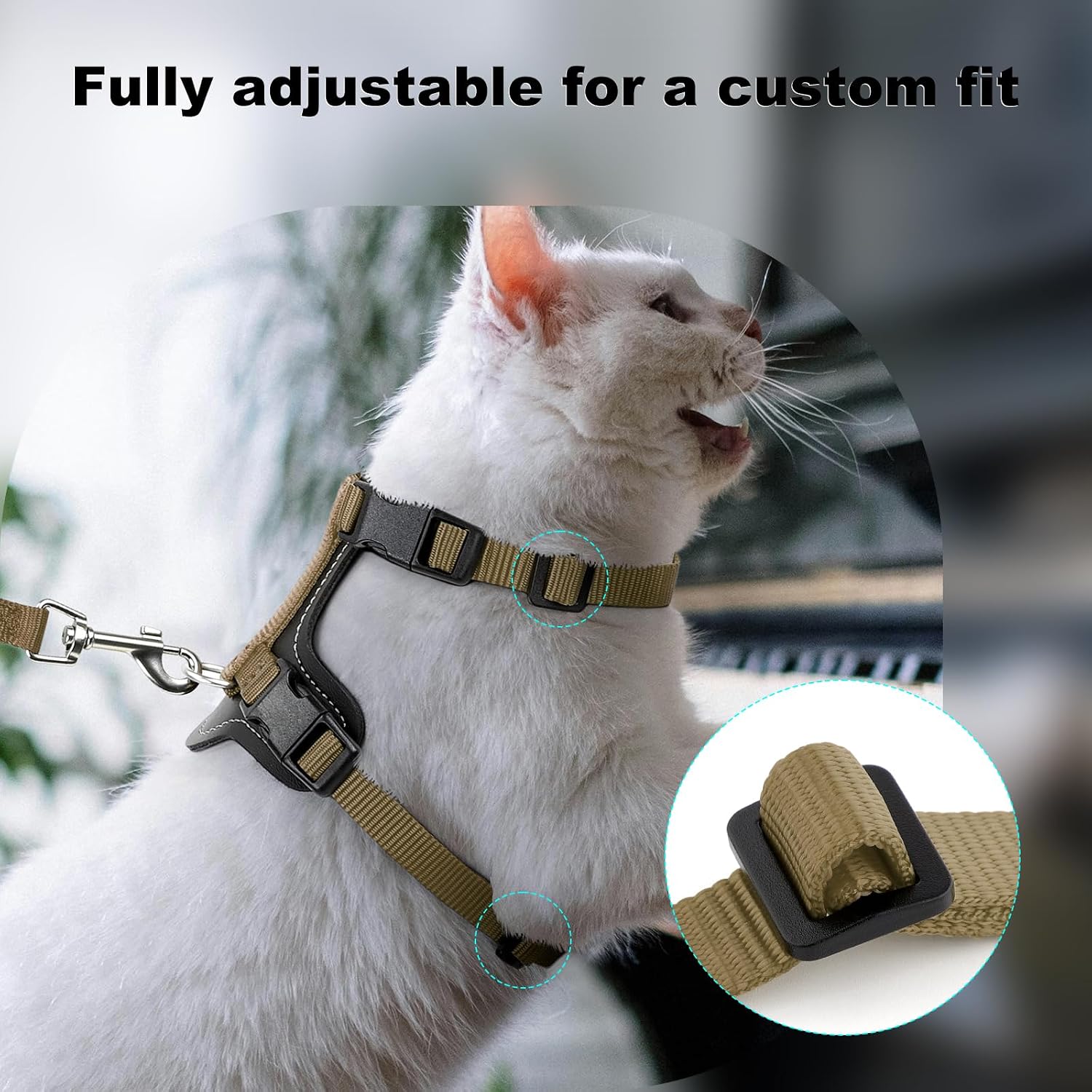 Plutus Pet Adjustable Cat Harness and Leash Set, Quick Release, Escape Proof Nylon Vest with Leather Trim for Kitten, Small Medium Large Cats, Brown - Image 5