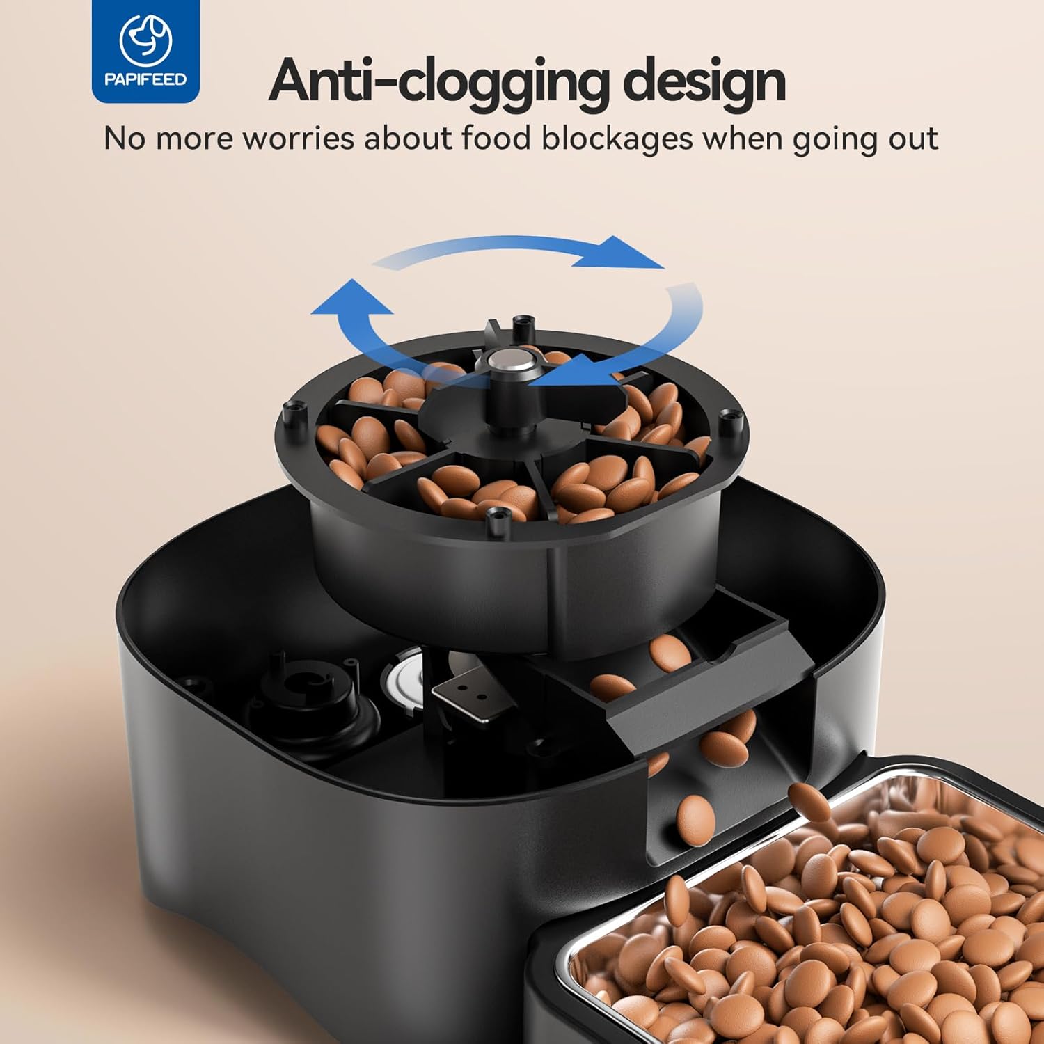 PAPIFEED Automatic Cat Feeder with App, 2.4G WiFi Cat Food Dispenser, 6L Timed Cat Feeder for Dry Food, 10 Meals/Day, 12 Portions/Meal, Dual Power Supply Smart Pet Feeder for Small Dog, Black - Image 5