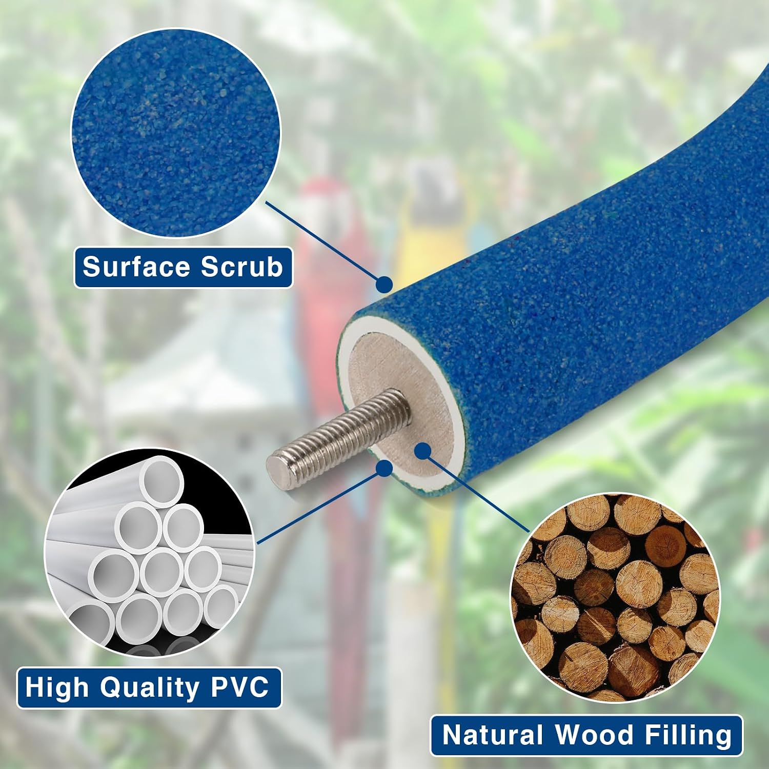 Rypet Parrot Perch Rough-surfaced - Quartz Sands Bird Cage Perches for Small Parakeets Cockatiels, Conures, Macaws, Parrots, Love Birds, Finches Cages Toy, U Shape - Image 4