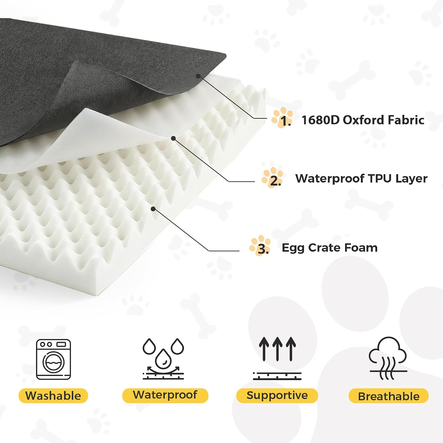Outdoor Dog Bed Large Sized Dog, Waterproof Extra Large Dog Bed, 44x32x3.5 Inch, Orthopedic Dog Bed with Removable Washable Cover, Rectangle Egg Crate Foam Pet Bed for Outside, Dark Grey - Image 2