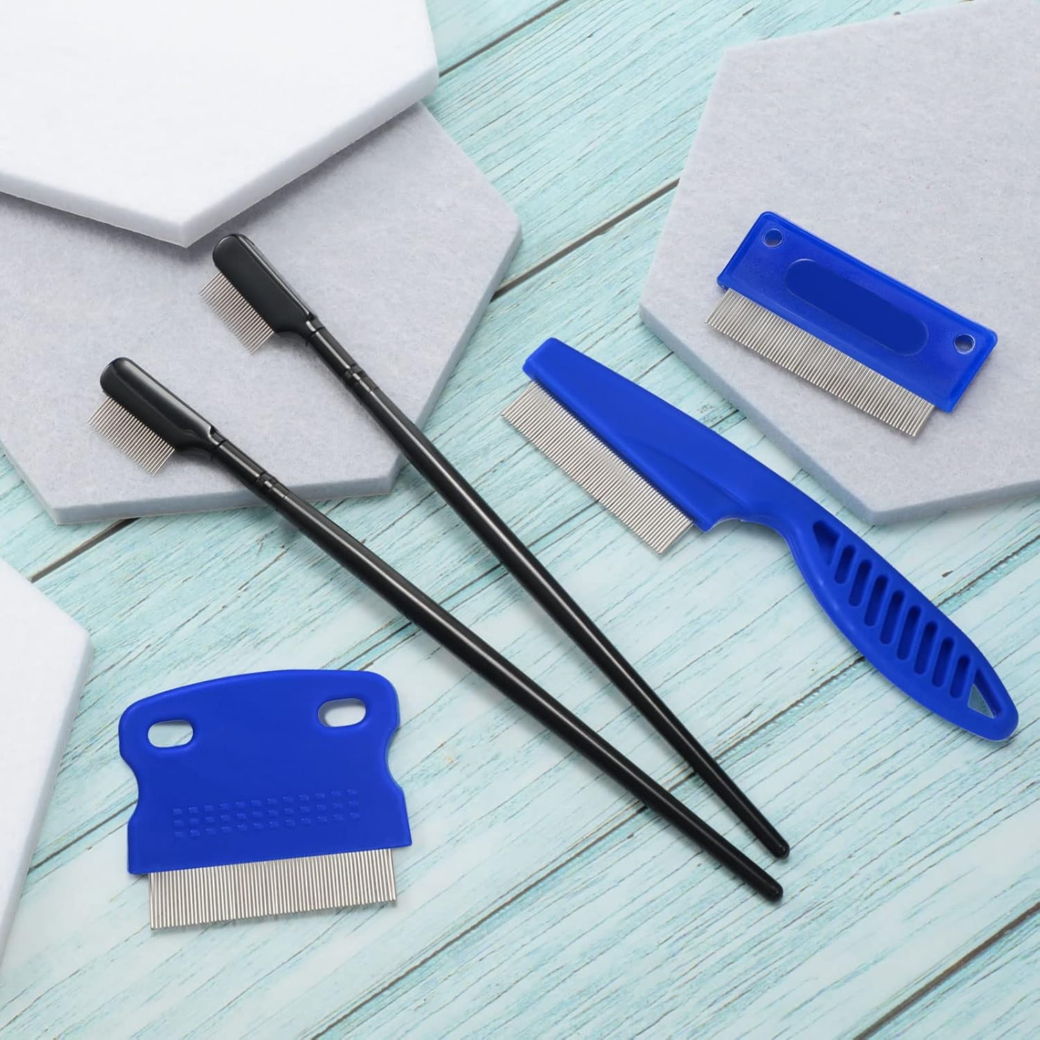 5 Pieces Dog Eye Combs Tear Stain Remover Combs Pet Grooming Comb for Small Dogs Gently Removing Eye Mucus and Crust (Blue, Black) - Image 5