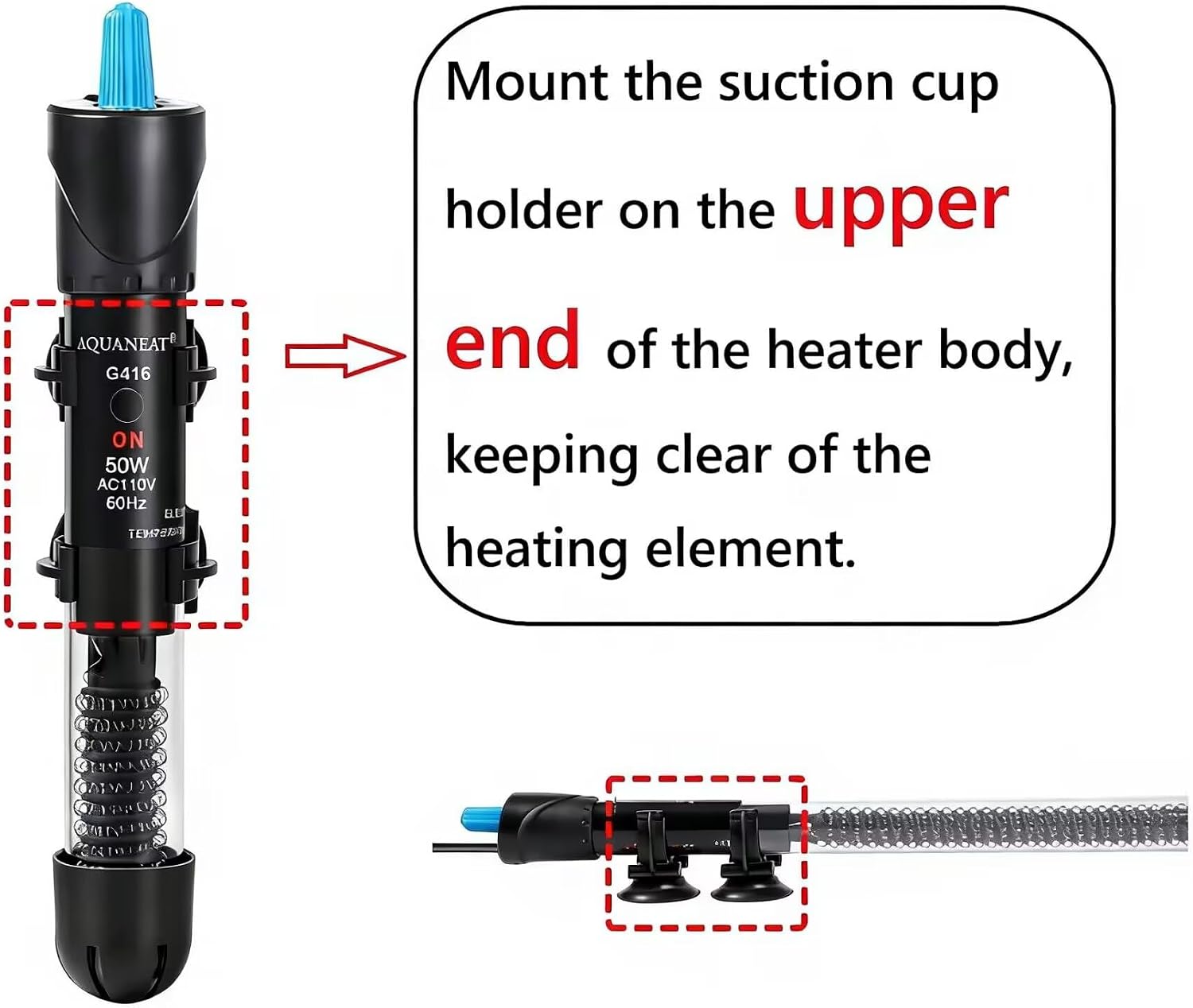 AQUANEAT Aquarium Heater, 50W Fish Tank Heater, Adjustable Submersible Water Thermostat with Thermometer - Image 3