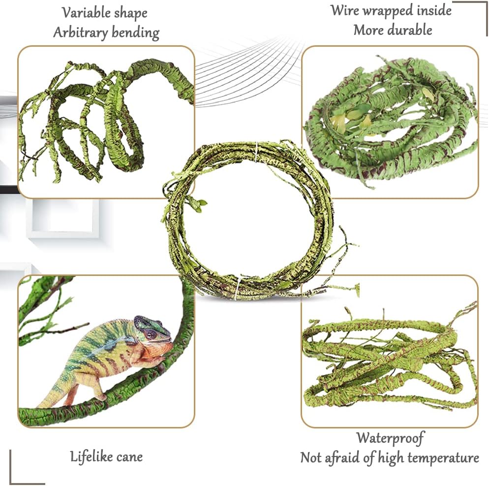 Hamiledyi Reptile Plants Bendable Jungle Climbing Vine Terrarium Branch Flexible Plastic Leaves Hanging Pet Habitat Decoration for Bearded Dragon Lizard Gecko Frog Snake Tank Accessories Decor - Image 4