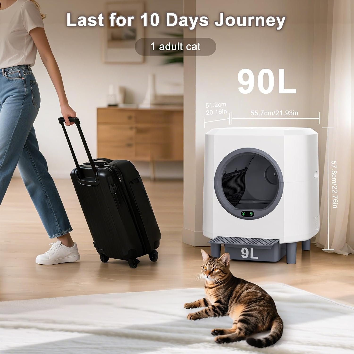 Automatic Litter Box, Self Cleaning Litter Box, Odor Control, 90L Capacity | Large with APP Control and Safety Sensor, Ellenpent, for Multiple Cats, Large Cat, with 3 Rolls of Garbage Bags - Image 6