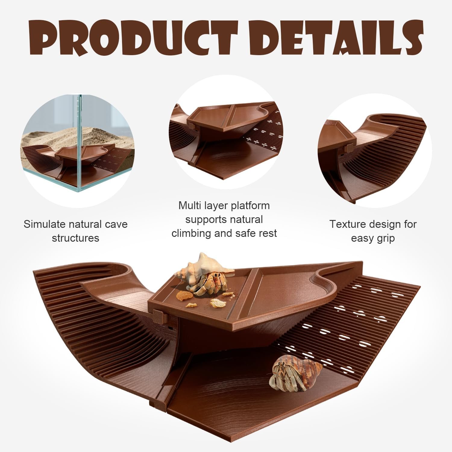 Hermit Crab Accessories Set – 3-in-1 Hideout with Climbing Tunnel & Burrow Cave, Reptile Hide for Leopard Gecko, Also Suits Small Snakes, Frogs, and Amphibians(Brown) - Image 3